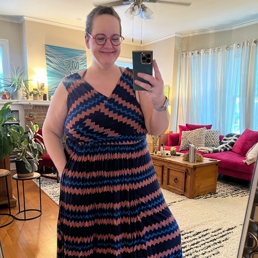 Anthropologie Plenty geometric midi dress with pockets in L